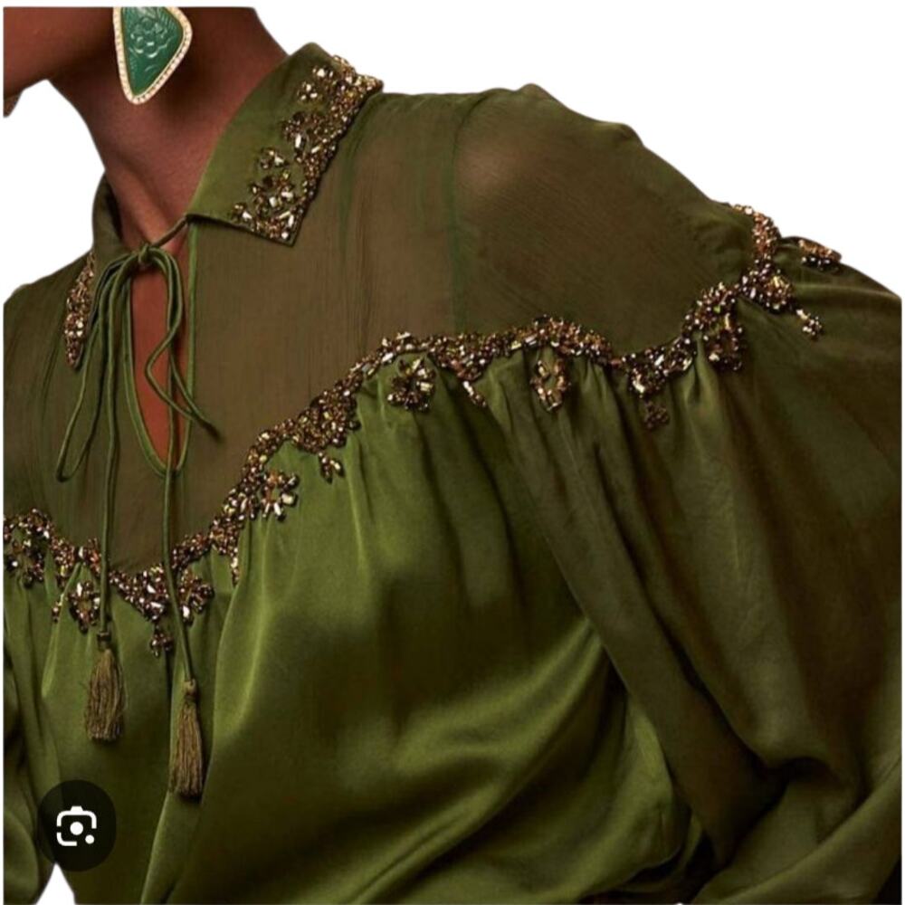Embellished Olive Green Blouse